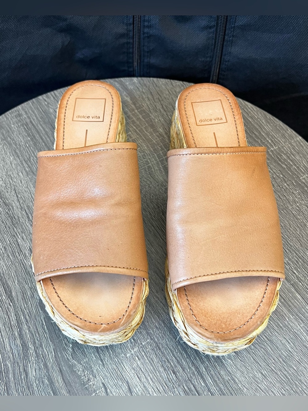 Dolce Vita Raffia Platform Pablo Sandals in Honey Leather- Size 7.5 - Picture 9 of 12